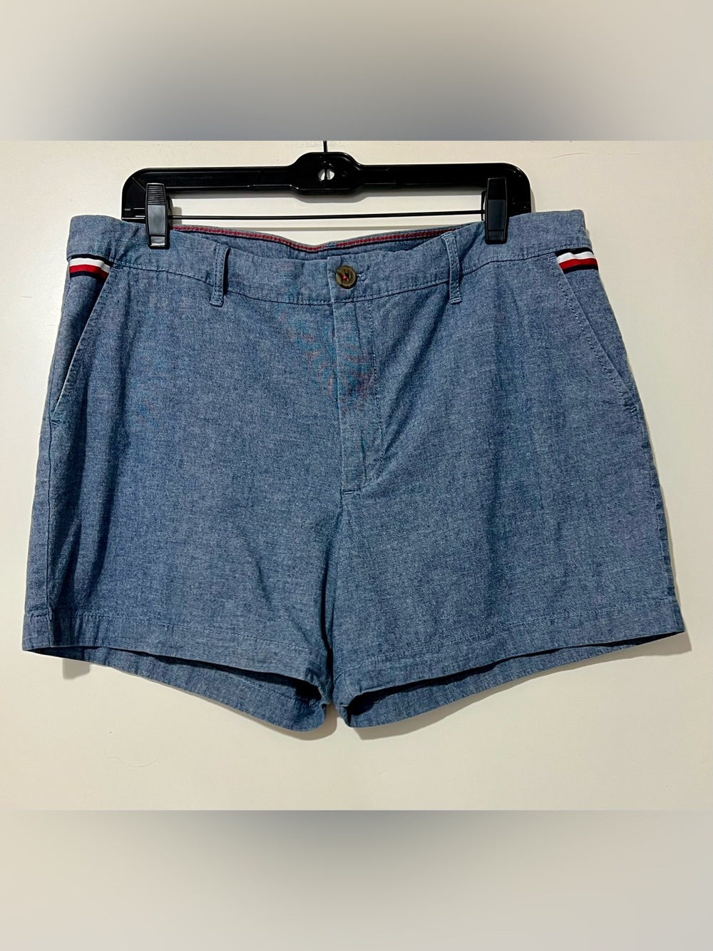 Tommy Hilfiger Chambray Women's Flat Front Shorts with Flag Stripe